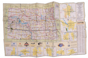 Jim’s well-used map of North Dakota. (Photo: Gregory Locnikar)
